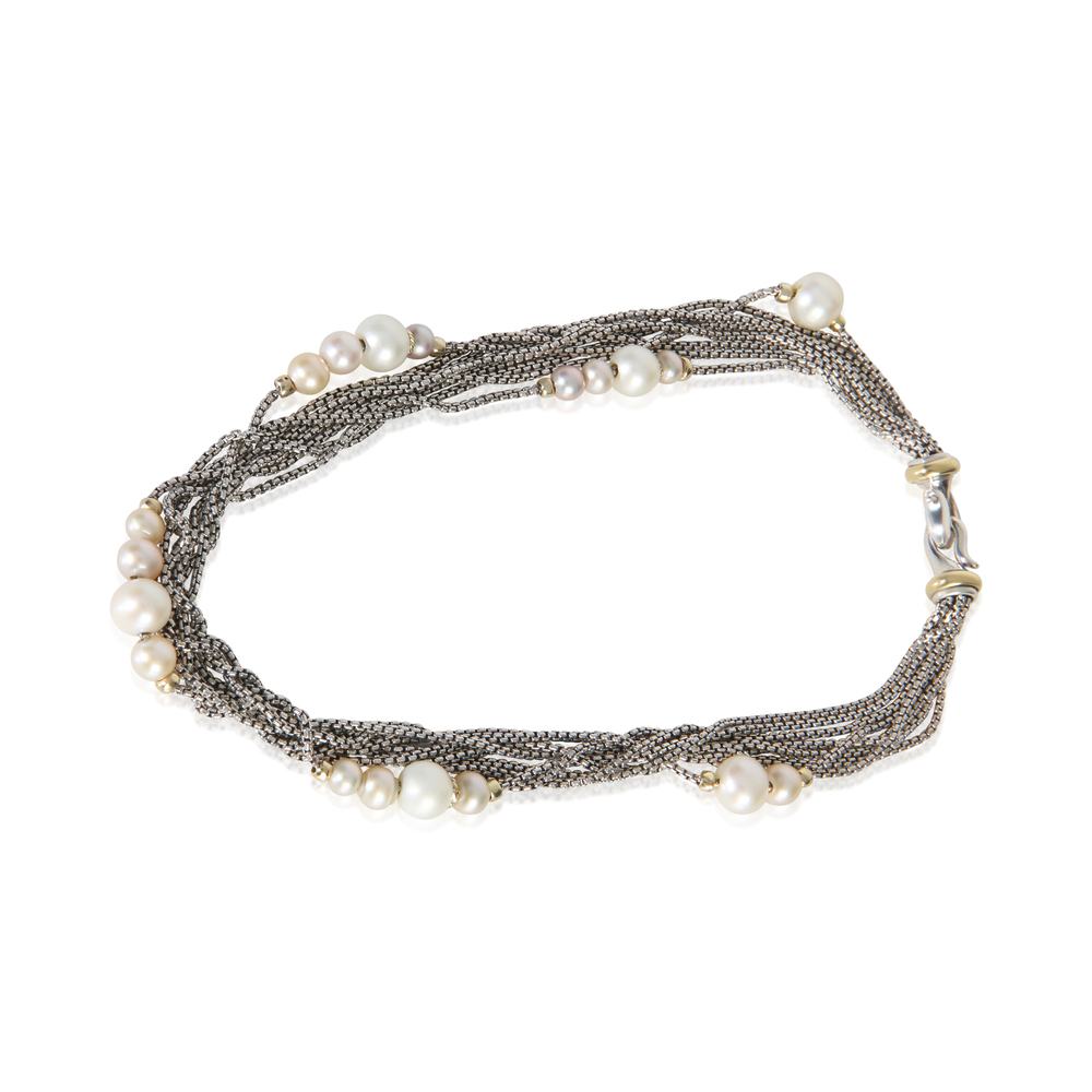 David Yurman Yellow Gold & Sterling Silver Pearl Pearl Multistrand Station Neckl - Picture 2 of 3